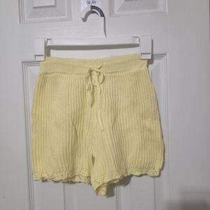 Yellow High Waist Knit Women's Shorts